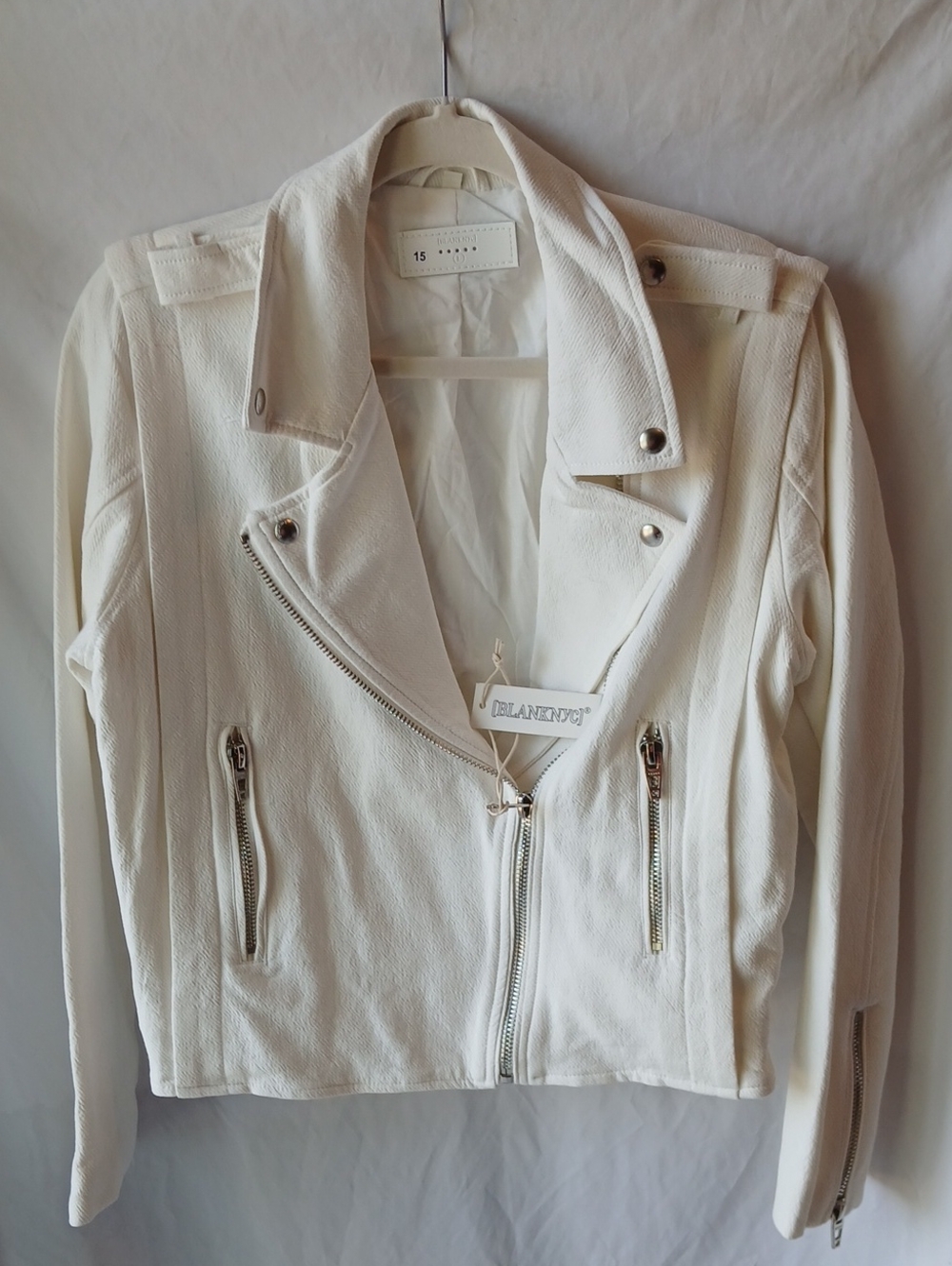 Blank NYC Off-White Moto Jacket with Silver Hardware
